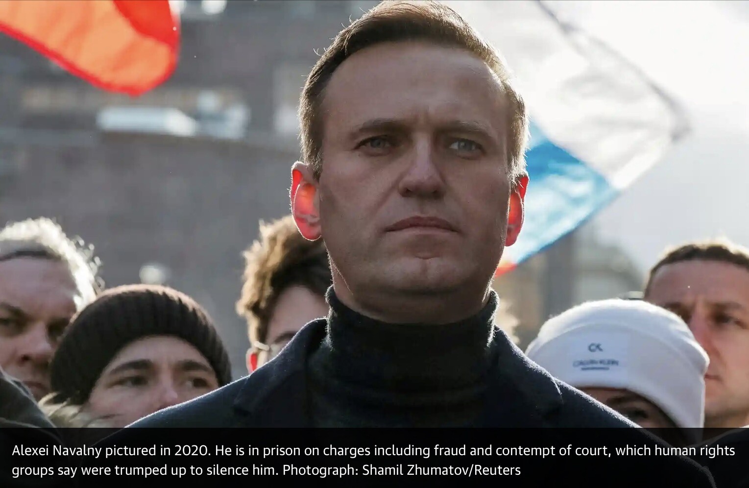 Navalny photo, 2020. He is in Russian prison on charges of fraud and contempt of court, which human rights groups say were trumped up to silence him.
