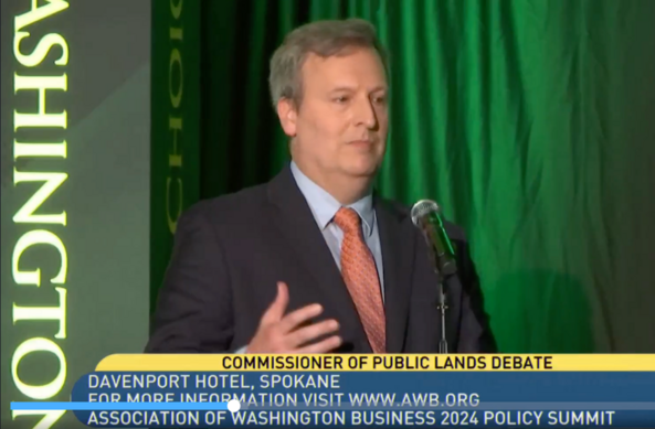 Upthegrove speaking at debate in Spokane at Association of Washington Business Policy Summit.