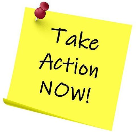 Take action NOW!, written on a post-it note