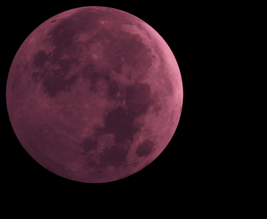 Blood moon, deep red colours, on dark black space background.